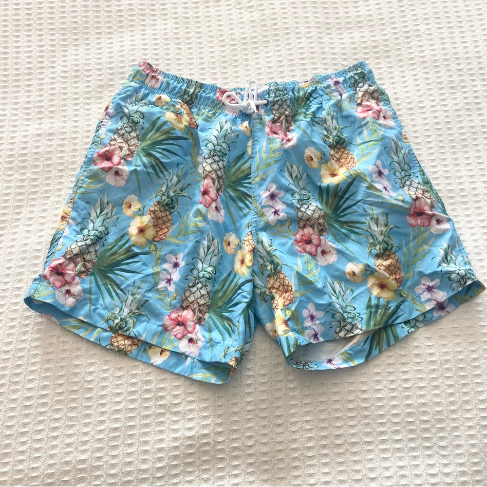Trunks Men's Tropical Floral Swim Trunks - Blue